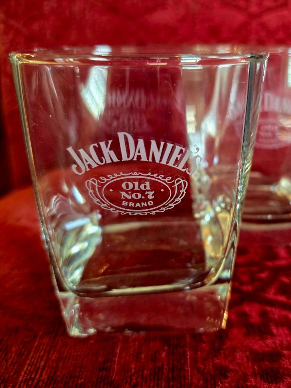 Jack Daniels Old No. 7 Tennessee Whiskey Square Bottom Old Fashioned Glass x 2